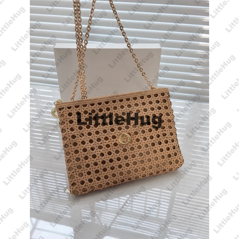 Designer Women Lady Rattan Weaved Zipper Giveaway Bag Classic Cosmetic LXY91 Beauty Pouch Makeup Organizer Storage Case With Chain VIP Gift Box