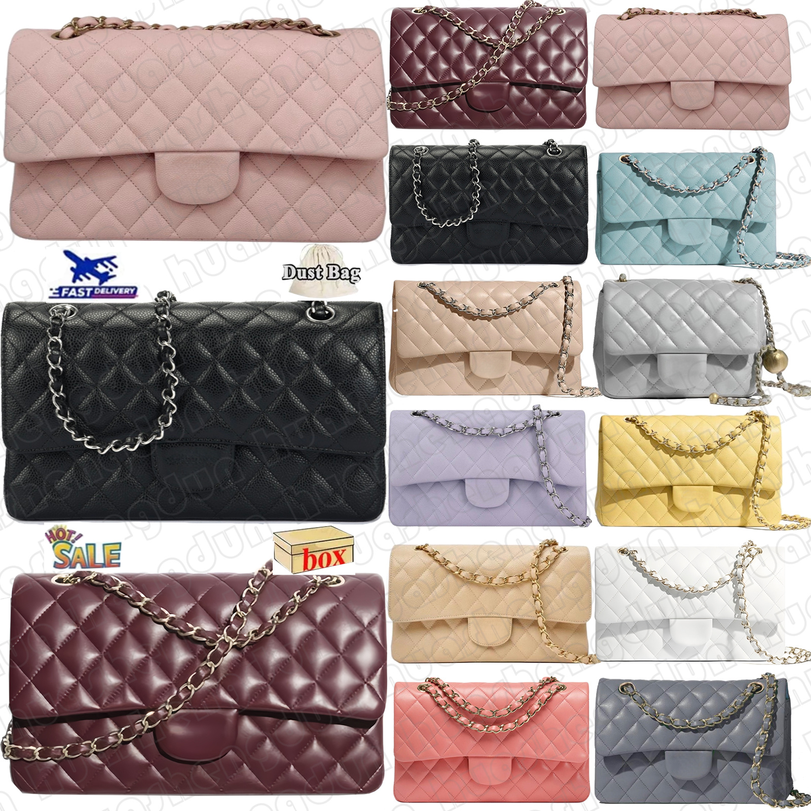 designer womans bag Classic Double Flap CF Quilted Caviar Gold-tone Small Black Medium White Red Beige Medium Turquoise Pale Pink Calfskin Purple Br