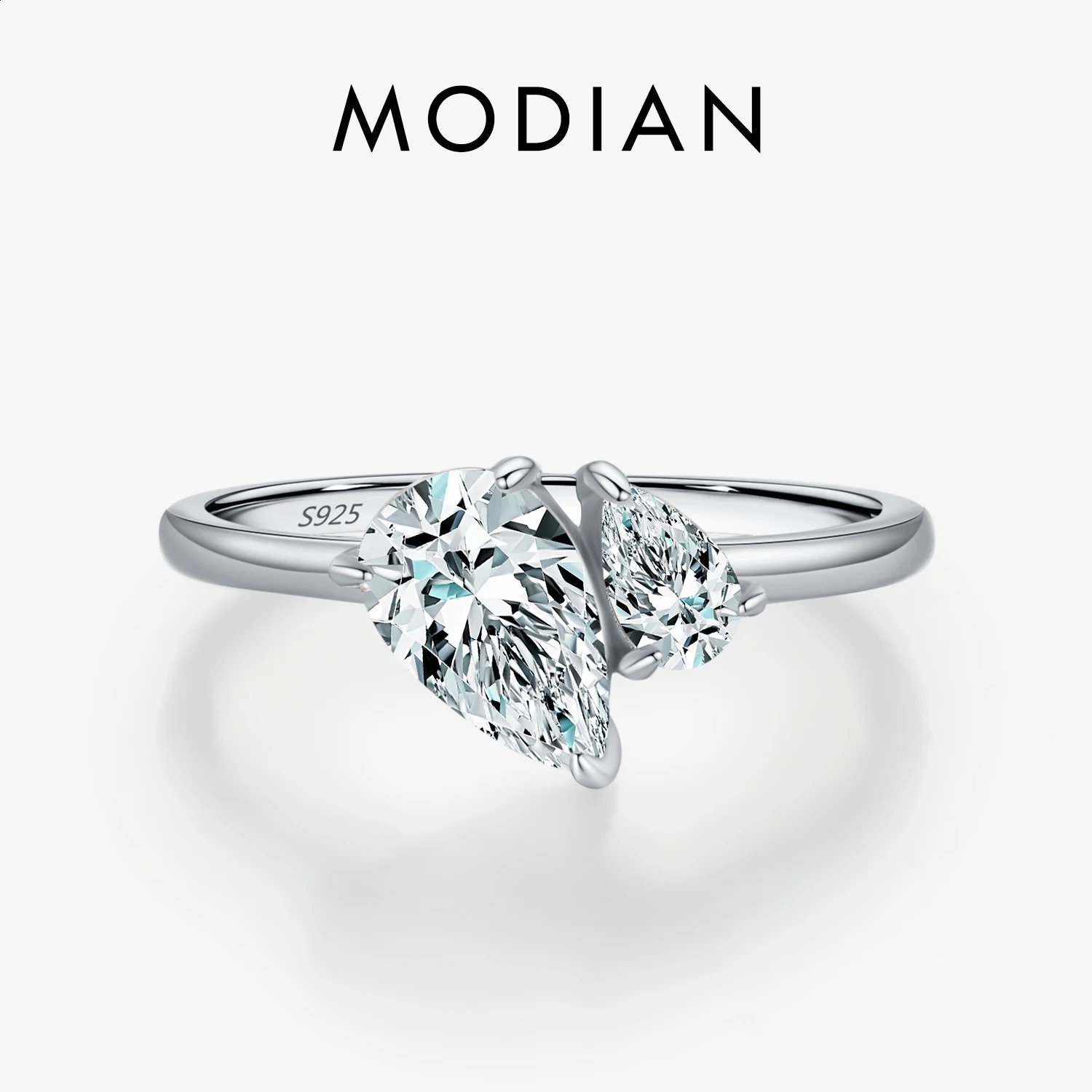 MODIAN 925 Sterling Silver Sparkling Water Drop Interweaving Clear Pear CZ Finger Rings For Women Fine Jewelry 260711BJ