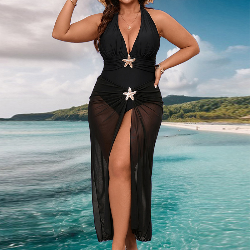 Femmes col en V profond maille jupe longue ensemble Bikini une pièce maillot de plage été décontracté MAKOUFEI