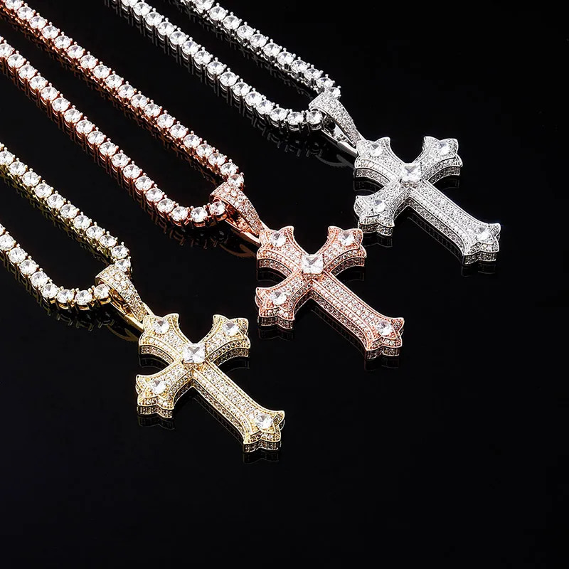 Luxury Brand Deigner Jewelry Jin Ao New European And American Style Roe Flower Three Leaf Cro Vintage Pendant Full Zircon Hip Hop Uniex Necklace