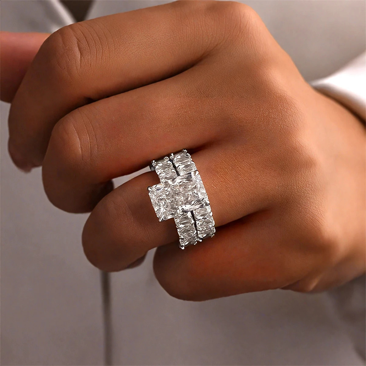 5 Carat 911mm Radiant Cut Engagement Rings for Women Wedding Band 925 Sterling Silver D Color VVS GRA Certified 260711BJ