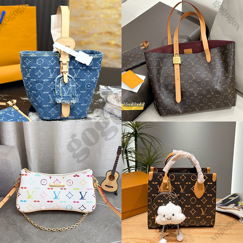 2025 New Vintage Denim Monogram Mini Bucket Tote Bag Designer Inspired Leather Purse Large Capacity Casual Daily Shopping Travel Handbags