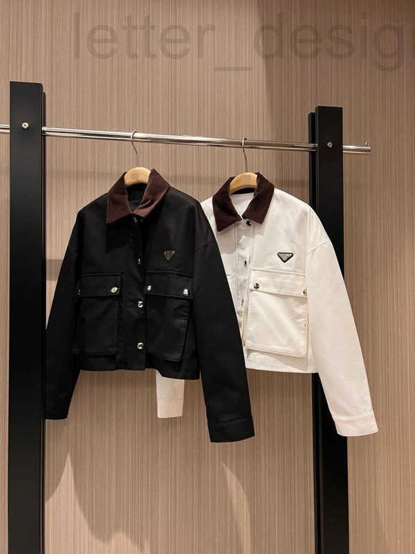 Designer Women's Jackets New American Style Workwear Turn-down Collar Jacket with Contrasting Colors