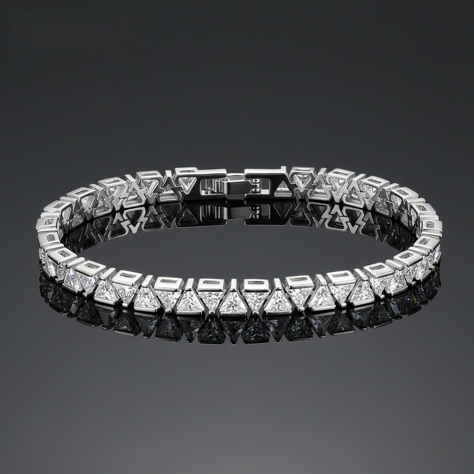 Luxury 14K White Gold Fill Triangle CZ Diamond Tennis Bracelet Women Sparkly Geometric Zircon Link Bracelets Elegant Bridal Jewelry Birthday for Her