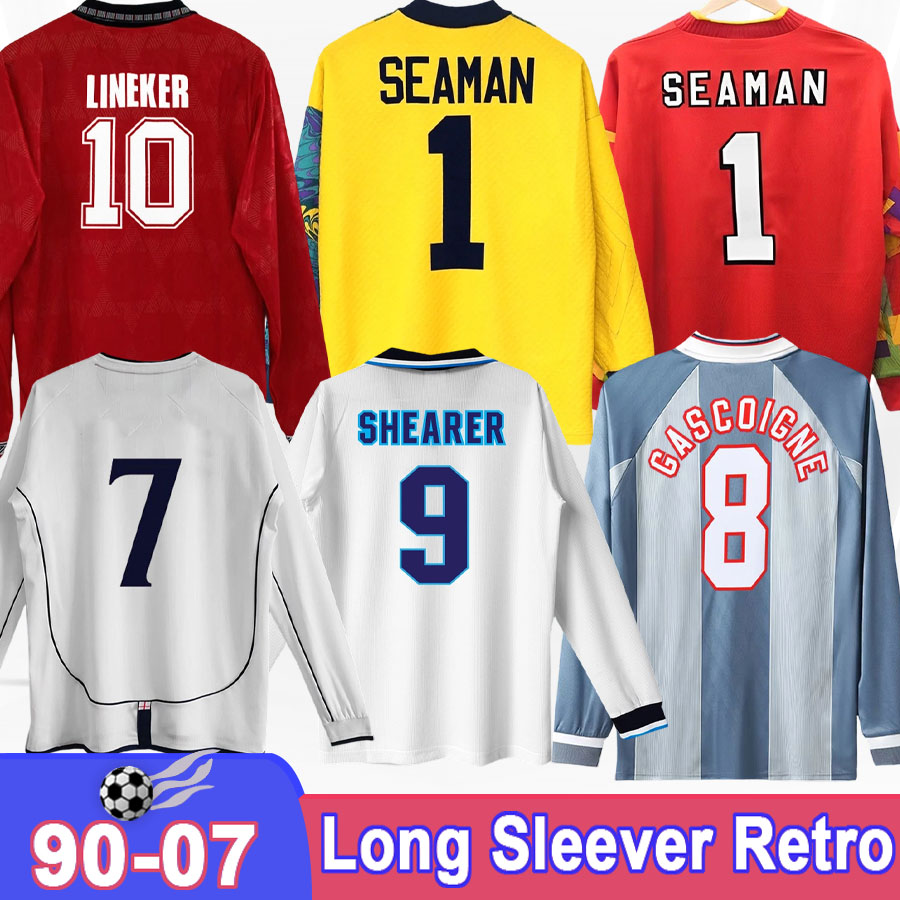 1990 2007 England SHEARER Mens Retro Long sleeves Soccer Jerseys OWEN SCHOLES ROONEY GASCOIGNE SOUTHGATE GERRARD Home Away GK Vintage Football Sh-image-975801577