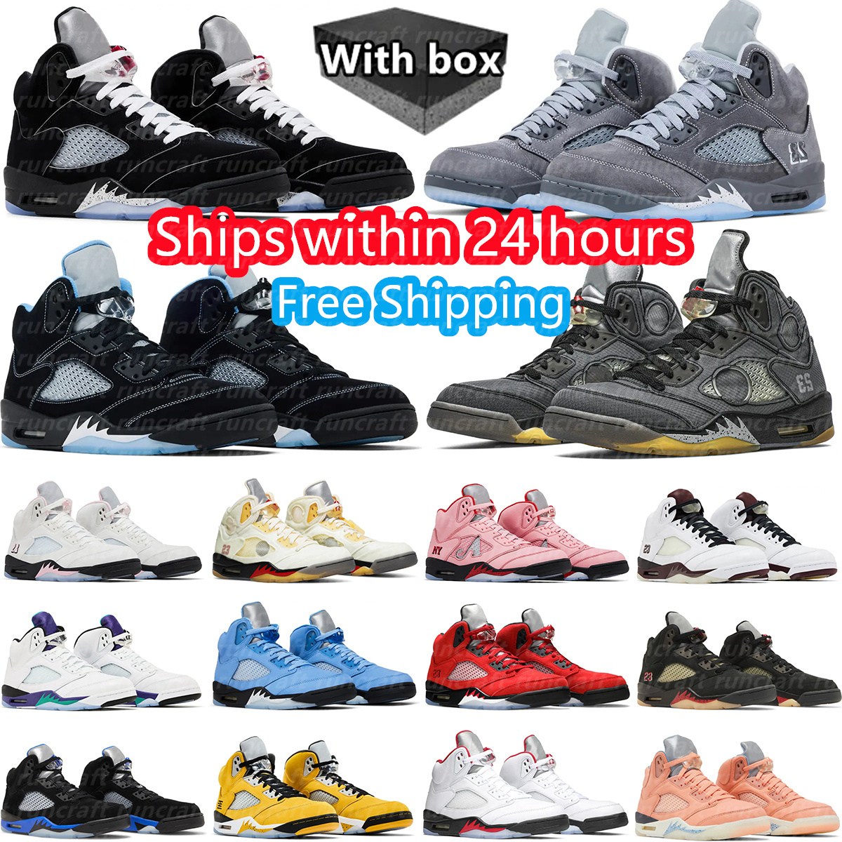 Free Shipping With box Designer Men Women Basketball Shoes 5s university blue 5 Black Metallic Aqua Fire Red Muslin Sneaker Trainer size 5.5-13