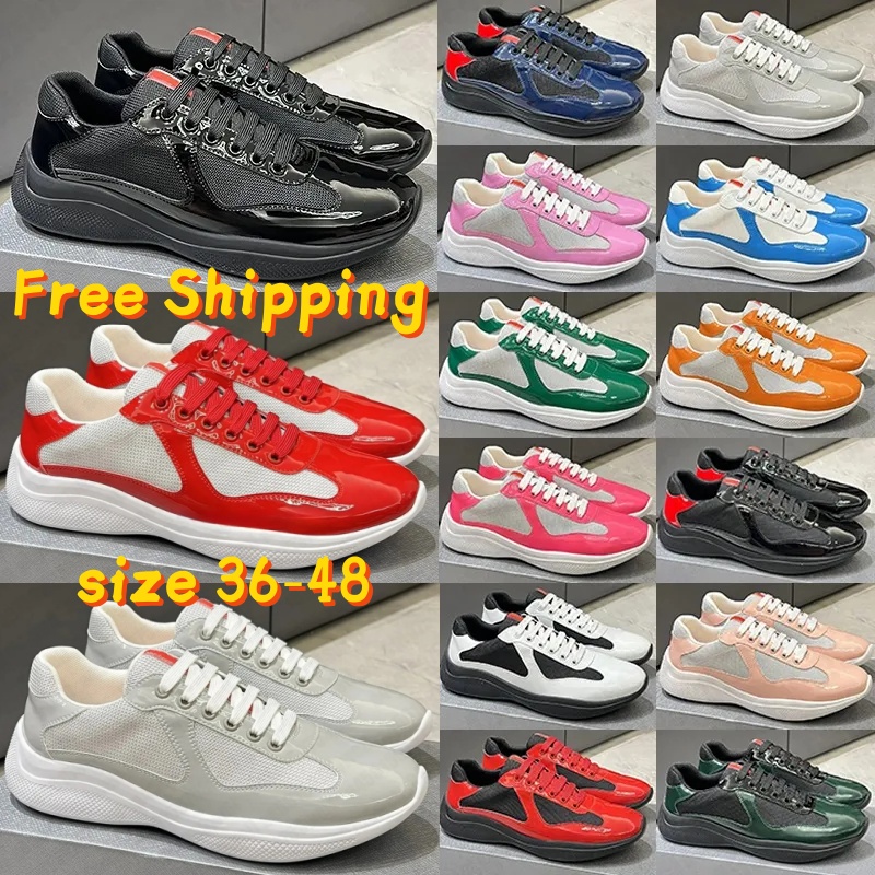 Free Shipping Designer American Cup Sneakers Mens Women Classic Casual Running Bright Leather Nylon Outdoor Trainers Fashion Sports Trainer Walking
