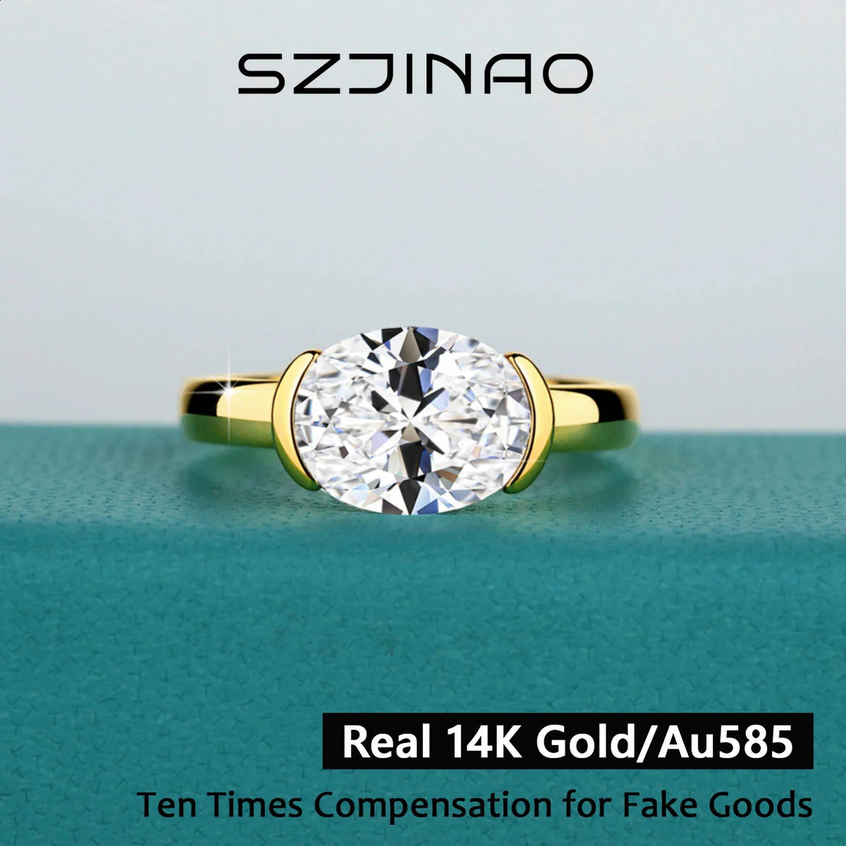 14K Gold Certified Oval Cut Ring for Women Lab Created Diamond Engagement Wedding Yuan Bao Ring Jewelry Classic 260711BJ