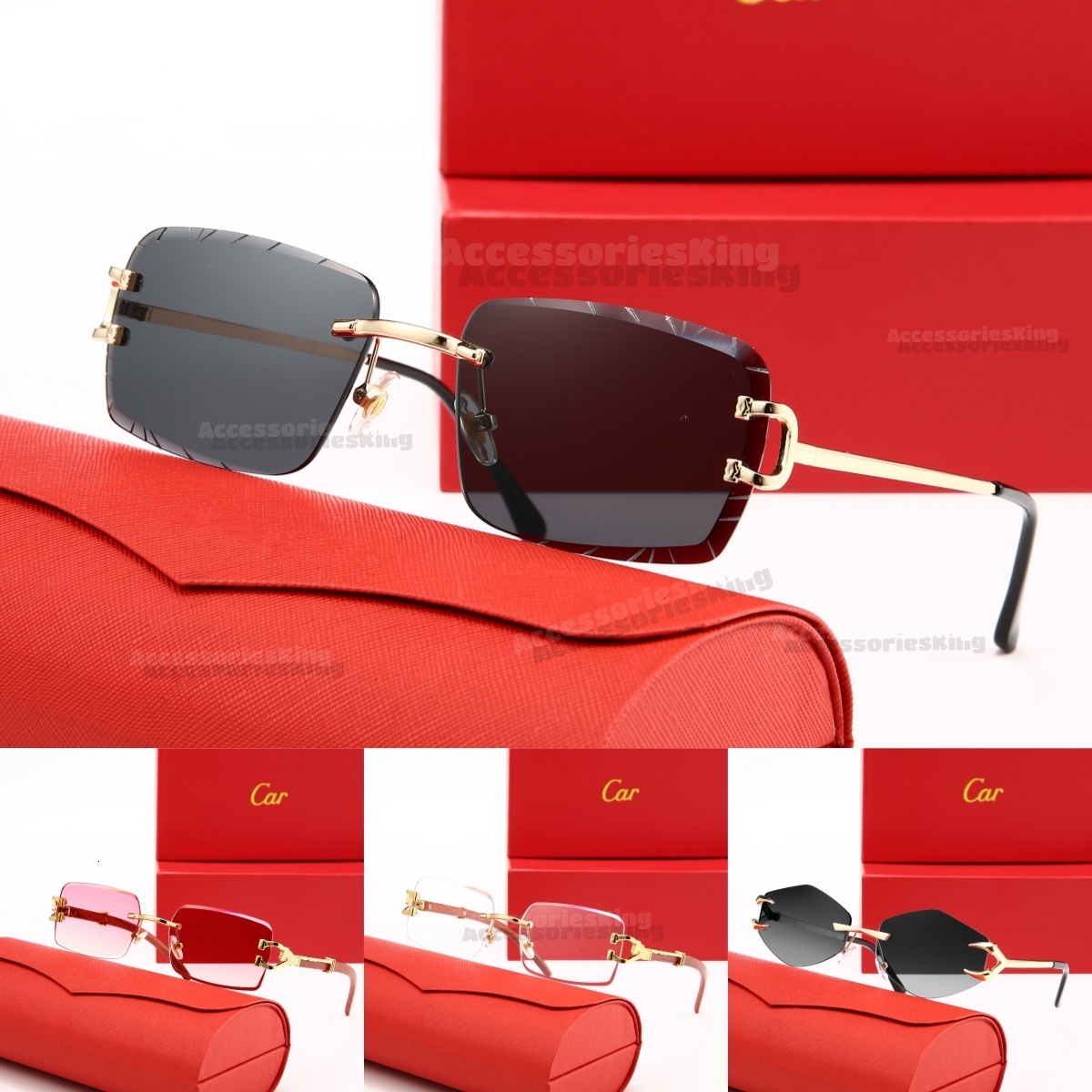 With Box Designer Sunglasses Smoky Gray Gradient Pink Light Brown Lens Gold Tone Metal Frame Luxury Sunglasses UV400 Protection Glare Reduction Wome