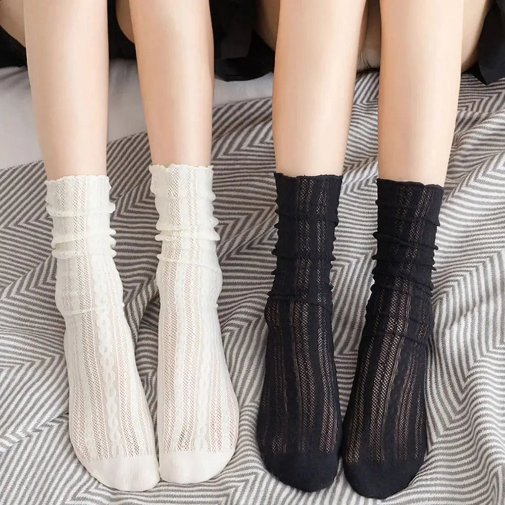 Women Summer Socks White Ultrathin Transparent Short Sock Harajuku Retro Stretch Lace Elasticity Ankle Lolita JK 260707