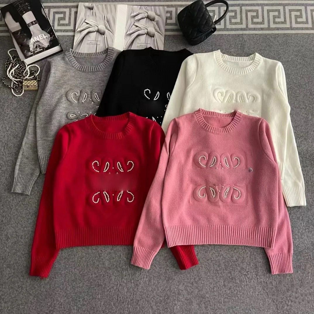 High quality Women's Sweaters designer Sweaters beading Embossed letters Autumn winter warm knitted top Round neck Fashion Women's swea