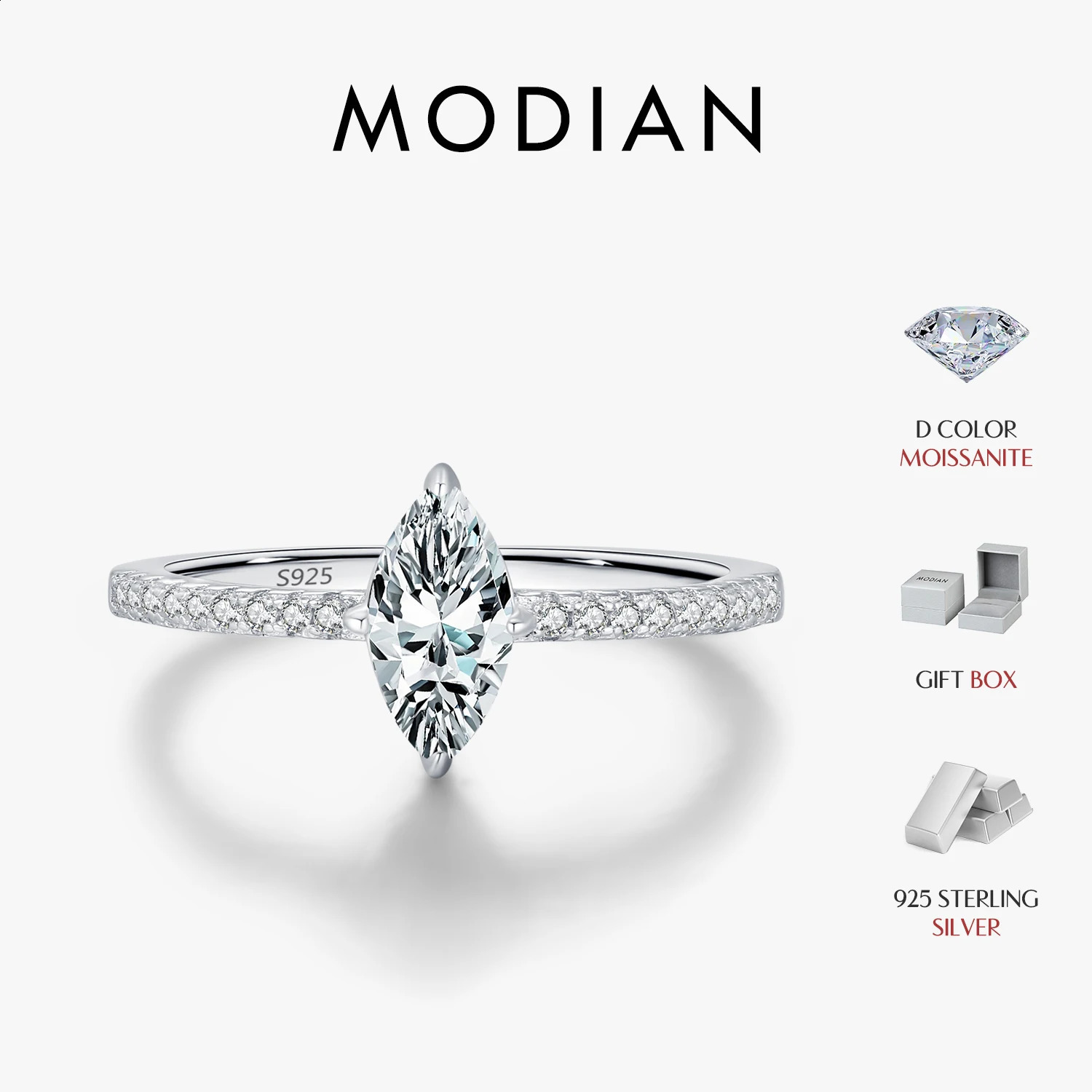 MODIAN 05Ct Rhombus Ring 925 Sterling Silver Sparkling Lab Created Diamond Wedding Rings For Women Bridal Jewelry 260711BJ