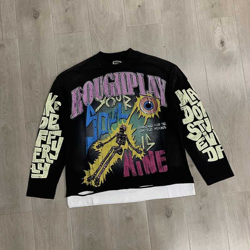 Sleeve 26ss Long Rough Play Eyeball Skull Printed T-shirt Hip Hop Loose High Quality Rough Play Mens Clothing J260708