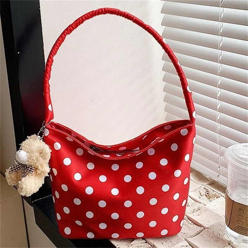 1 Pc Pure Color Polka Dot Shoulder Bag Woman Fashion Underarm Bags Retro Chic Bucket Bags Trendy Korean-Style Tote Bag Handbag 260713BJ
