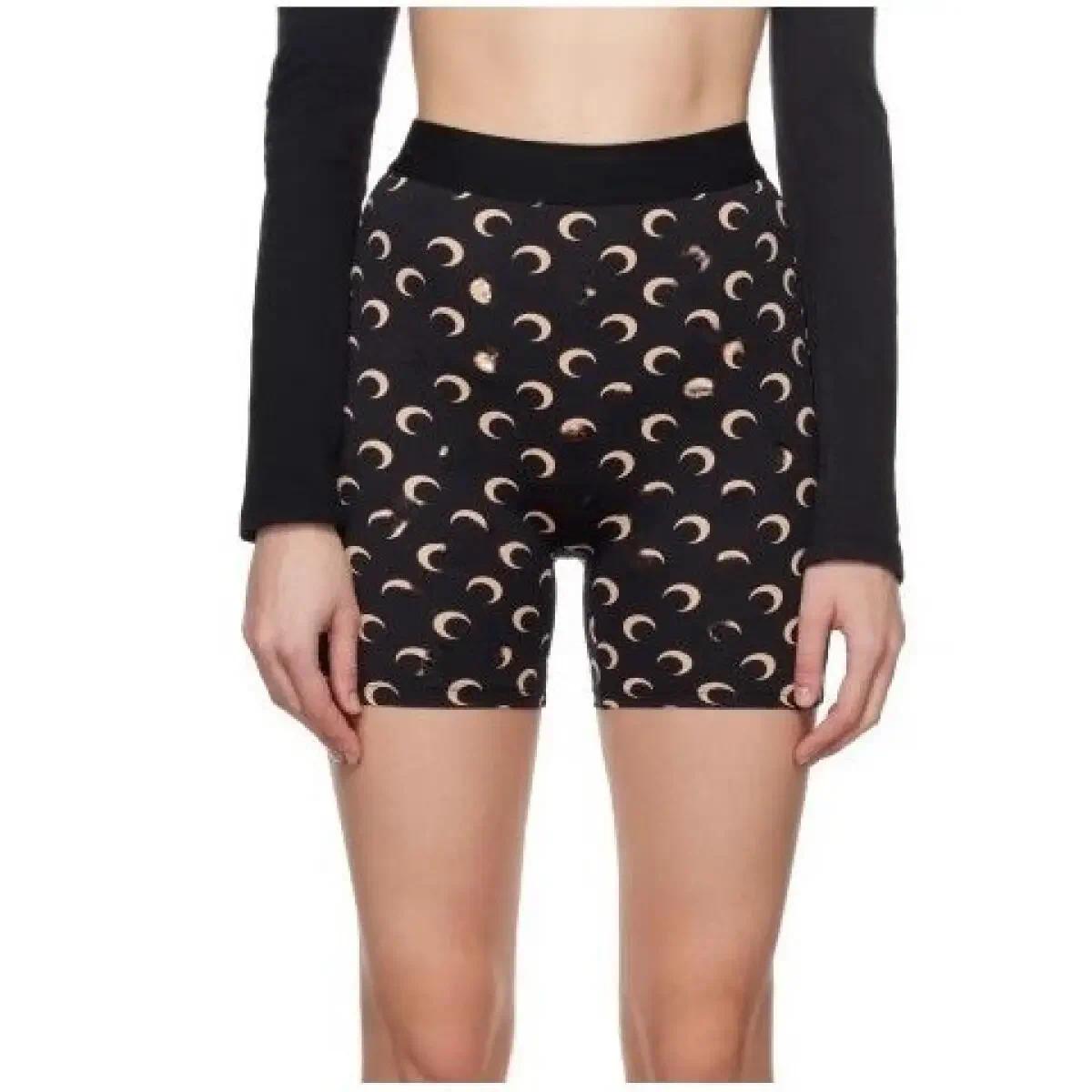 Moon Print Ice Silk Sports Shorts High Waist Elastic Slim Fit Color Block Casual Summer Shorts for Women High Street