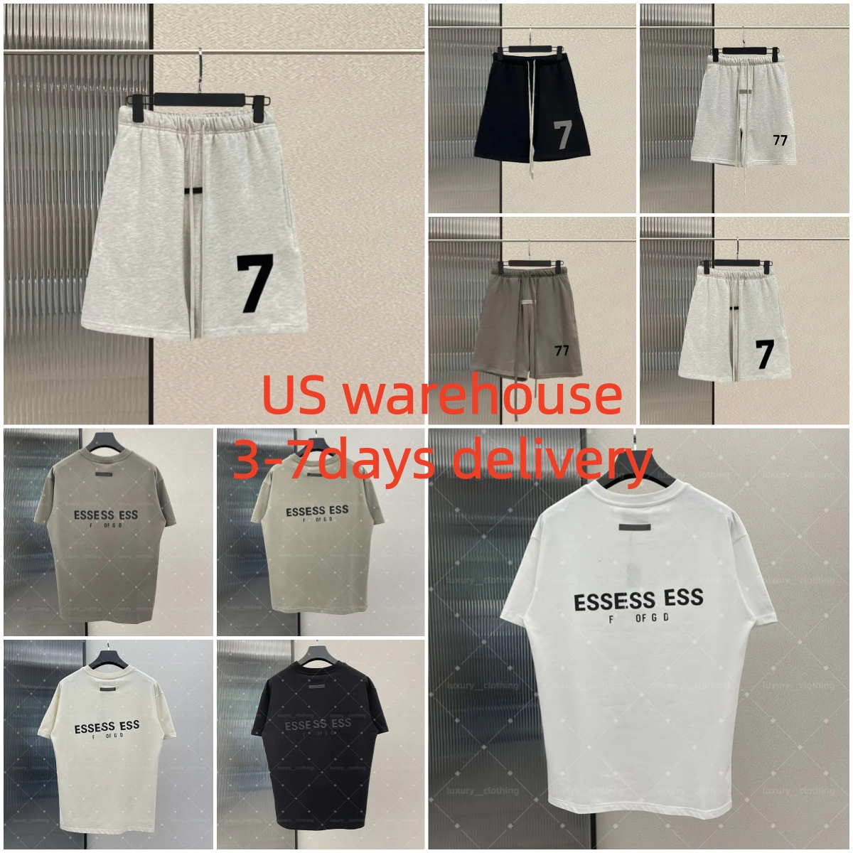 Fashion essential tshirt Mens shorts hip pop High quality Street Streetwear short hoodie Hooded Sweatshirt Sweatpants t shirt pant for Couples-image-947479338