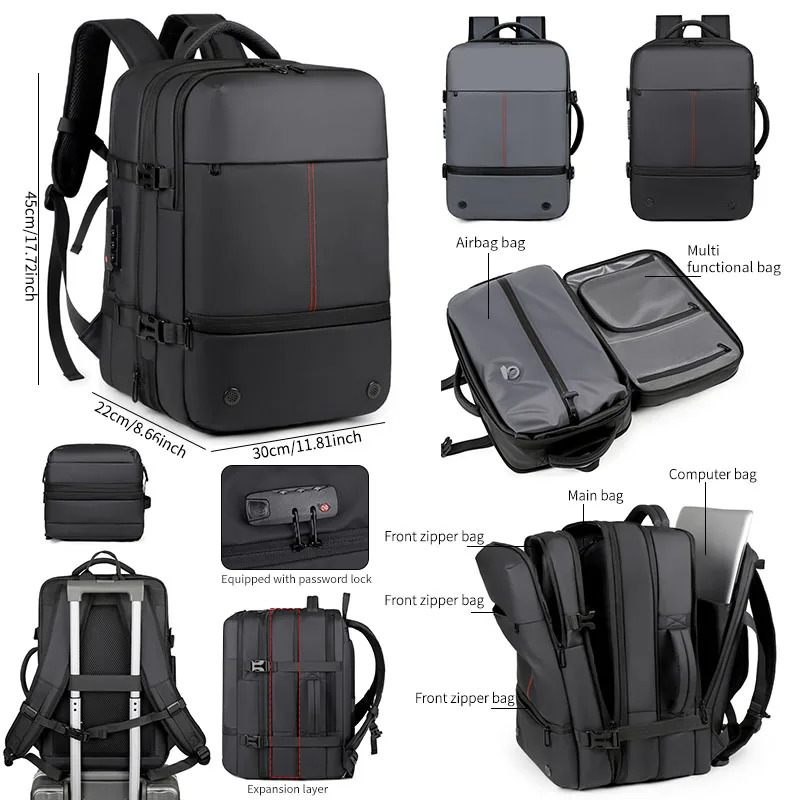 Mens Backpack with Expandable Vacuum Compression Large Capacity Dry and Wet Separation Multifunctional Business Backpack for Short Trips 260714BJ