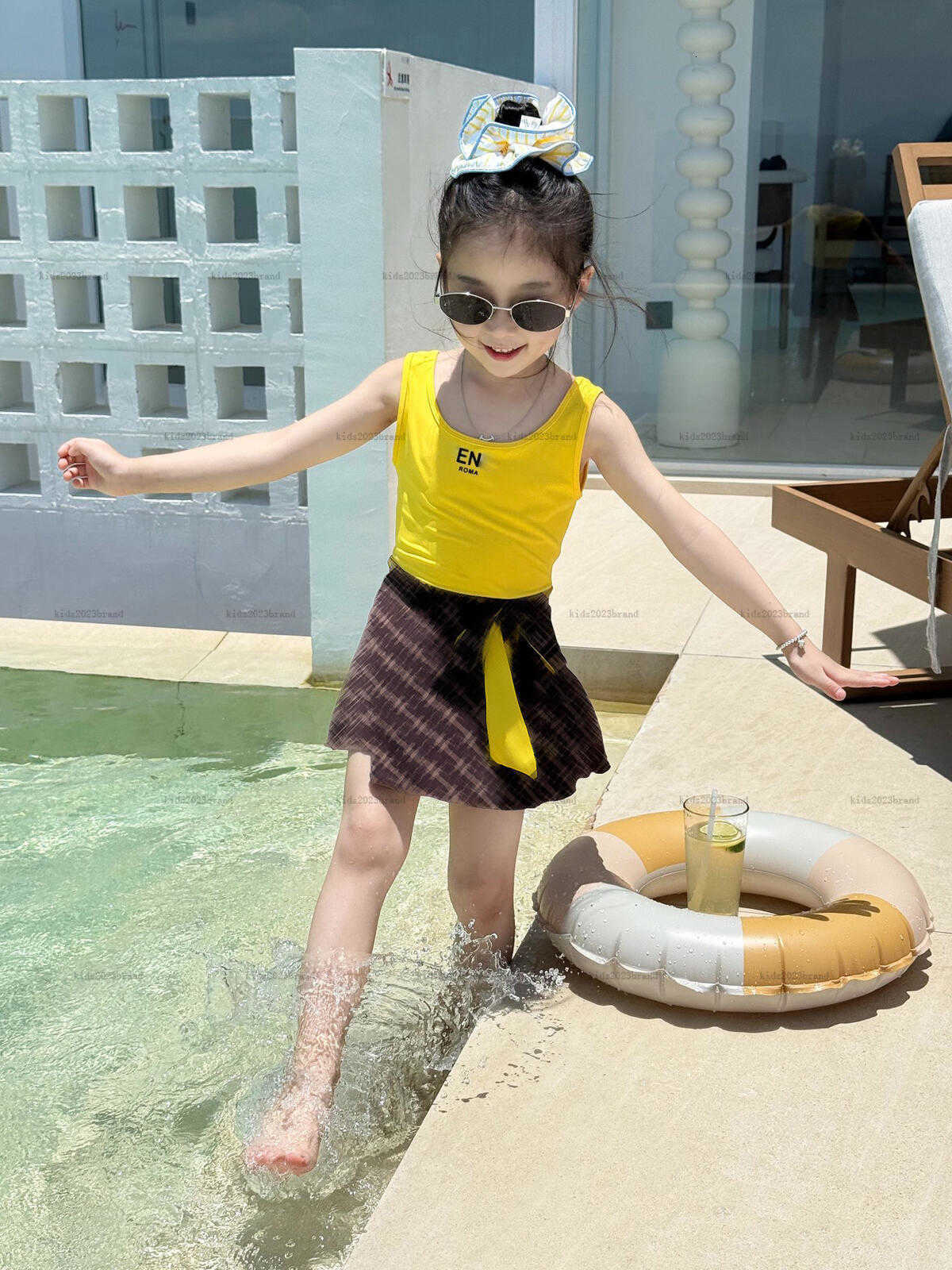 New girls swimwear Skirt-style design child Beach Bikinis kids designer clothes one-pieces swimsuit summer baby swimwears A309X09N073