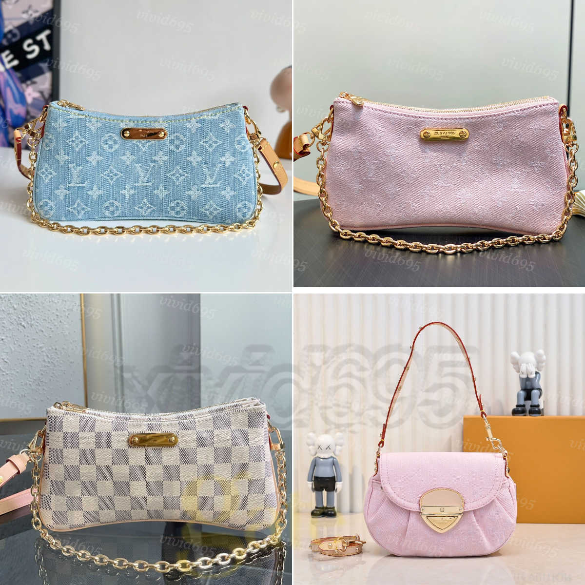 Luxury Liv Light blue denim Vintage jean Women Shoulder bag Embossed Old Flower speeds nano Pochette pink jean bag underarm purse flap embroidery su