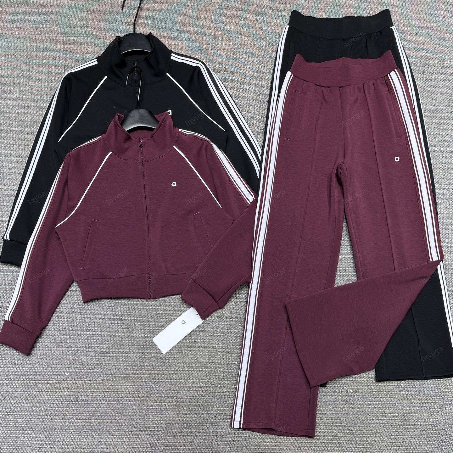Women's Spring Summer Yoga Activewear Set Stand Collar Cropped Jacket High Waist Straight Wide Leg Pants 2-Piece Outfit Outdoor Sports