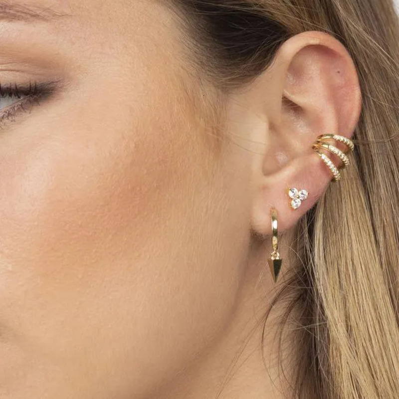 boucle d'oreille à clip Triple cz, vente en gros d'usine, manchette d'oreille ajourée, mode femmes dame, bijoux sans piercing