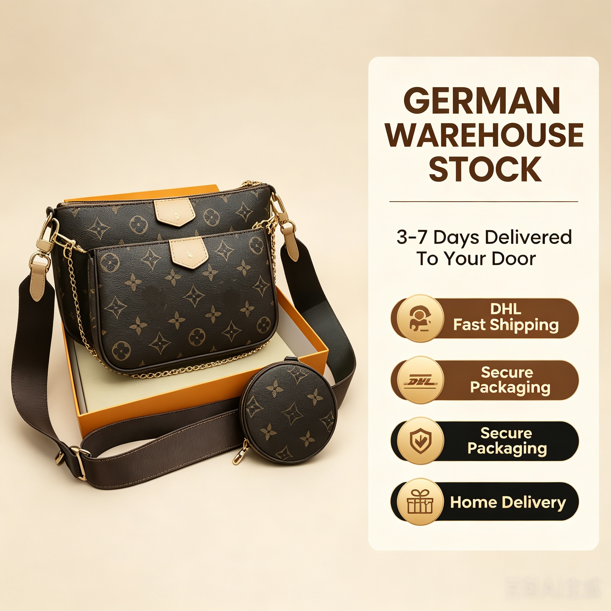 DE/UK Women Retro Floral Monogram 3 In 1 Faux Leather Baguette Shoulder Bag Envelope Flap Minimalist Handbag With Coin Pouch Multi Card Wallet Wide