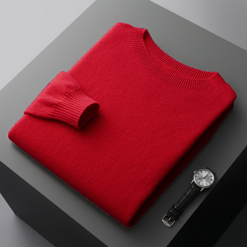 Designer Men's wool sweater with half high thickened warmth in autumn winter solid color mid collar pullover for middle aged 34