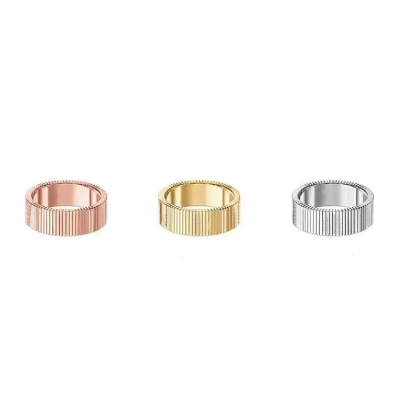 2025 Nouvel ensemble de bagues d'amour filetées pour couples - Bande texturée en acier inoxydable plaqué or 18 carats, bijoux de créateur de luxe