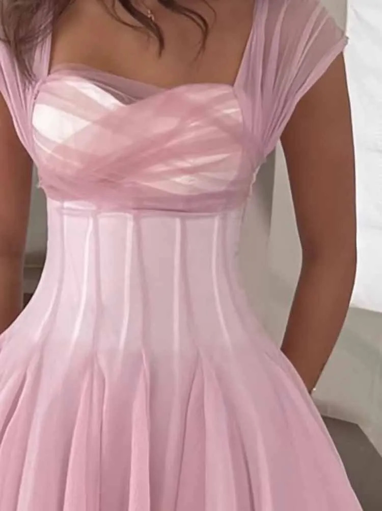 Casual Sleeveless Slim Solid Evening Dresses Elegant Square Neck Gowns Party Women Fashion Hight Waist Draped Long Dress 260714