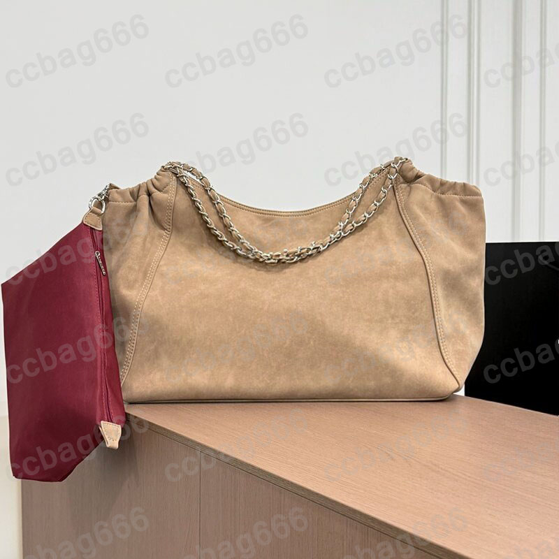 42x28cm Women Maxi Designer Suede Chain Shopping Shoulder Bag Croissant Hamptons Embroidery Letter Handbag Zipper Coin Wallet Makeup Purse Large Cap