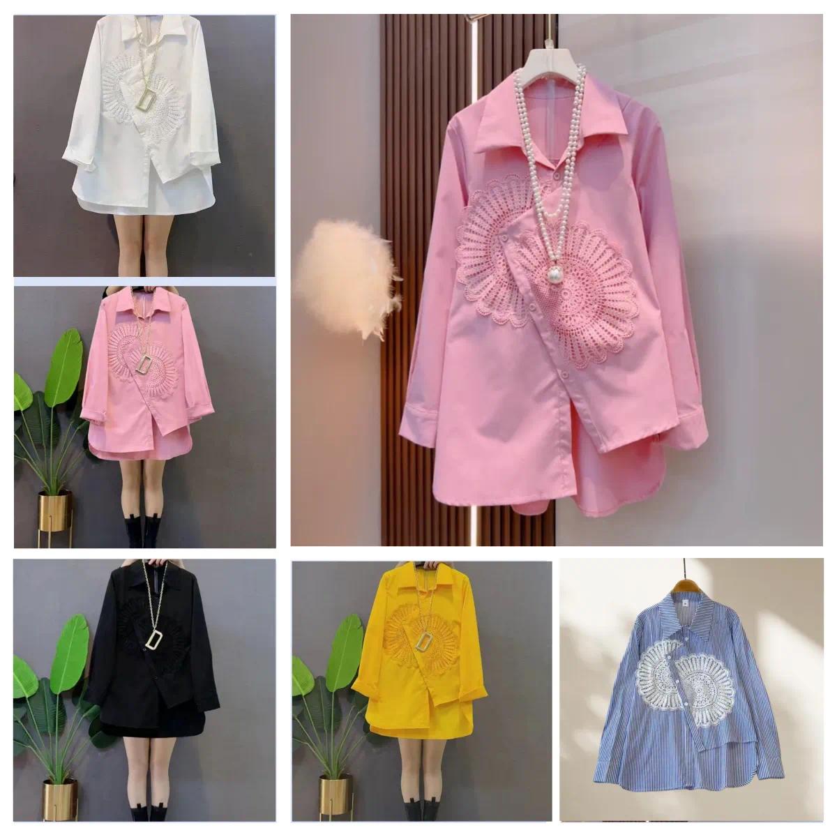 Women's Blouses Shirt 2025 Fashion Spring Irregular The Design Sense Of Beaded Lace Trim Makes You Look Younger And More Pure In Pink Stylis