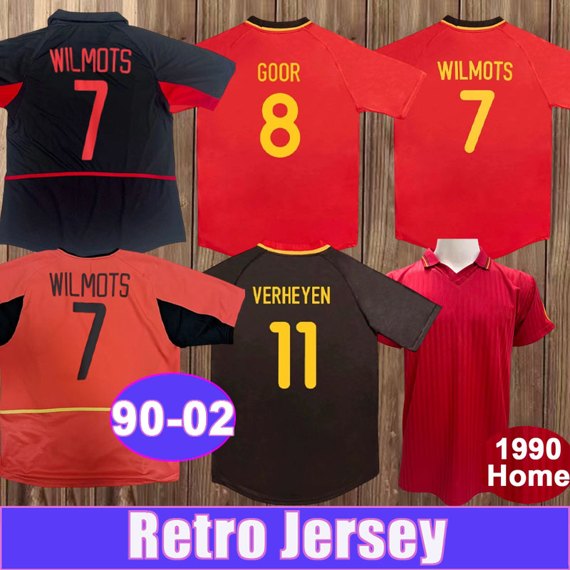 1990 2002 WILMOTS National Team Mens Retro Soccer Jerseys MPENZA GOOR VERHEYEN Home Away Vintage Football Shirts Uniforms