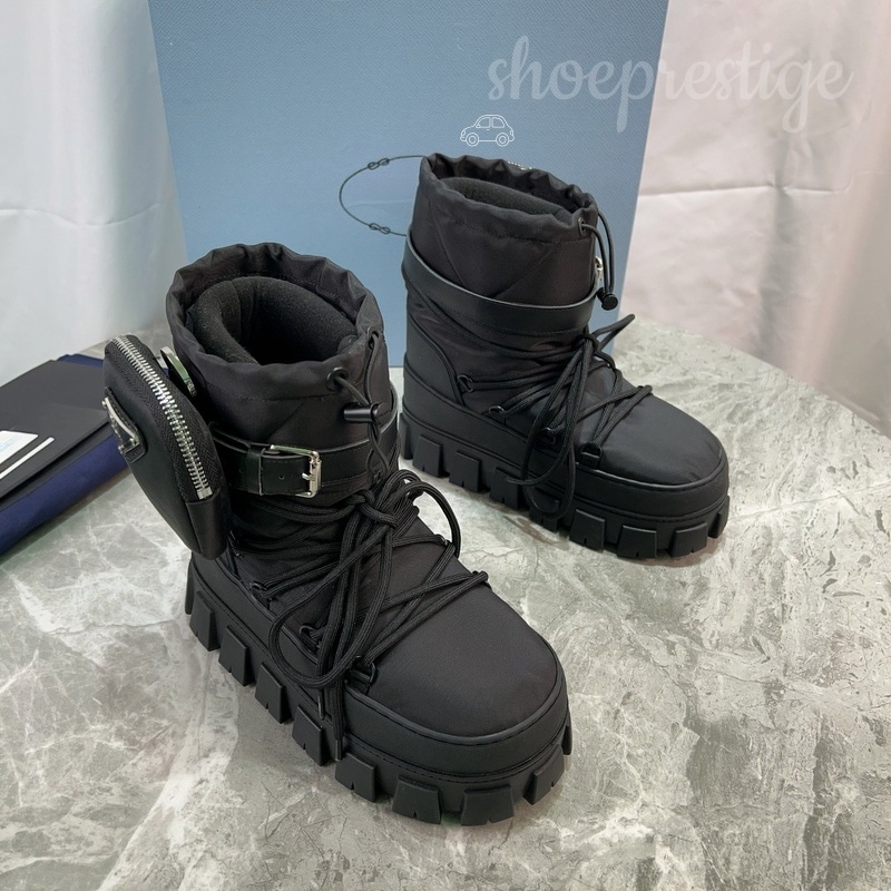 High-quality handmade geometric print nylon ankle boots, platform snow boots with detachable zippered pockets, women's winter skiing and outdoo