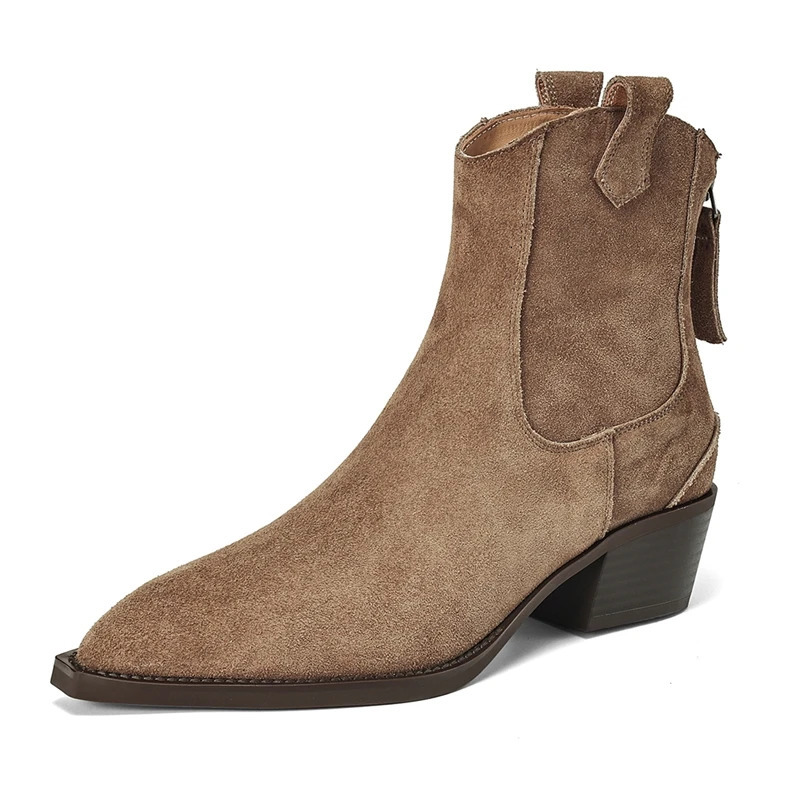 AIYUQI Womens Ankle Boots 2026 Pointed Toe Zippered Western Cowboy Boots For Women Block Heel Work Boots Female 260714BJ