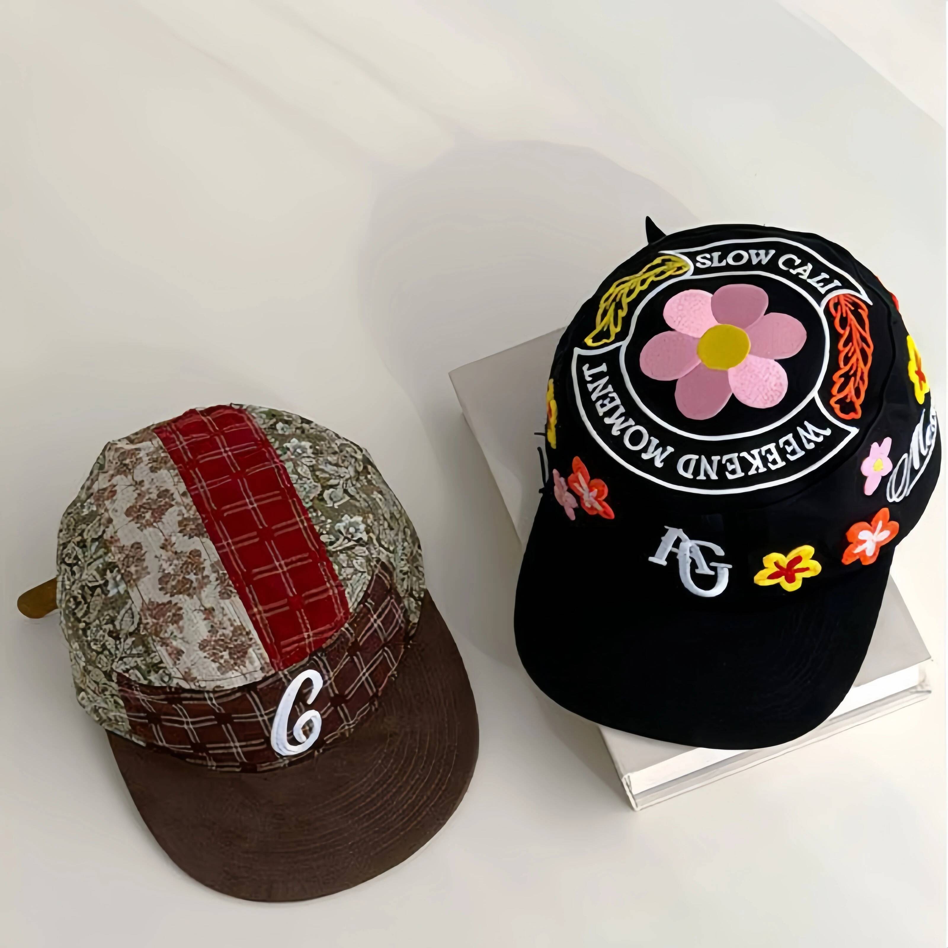 newY2K Casquette de baseball à bord plat avec broderie lourde florale pour homme et femme