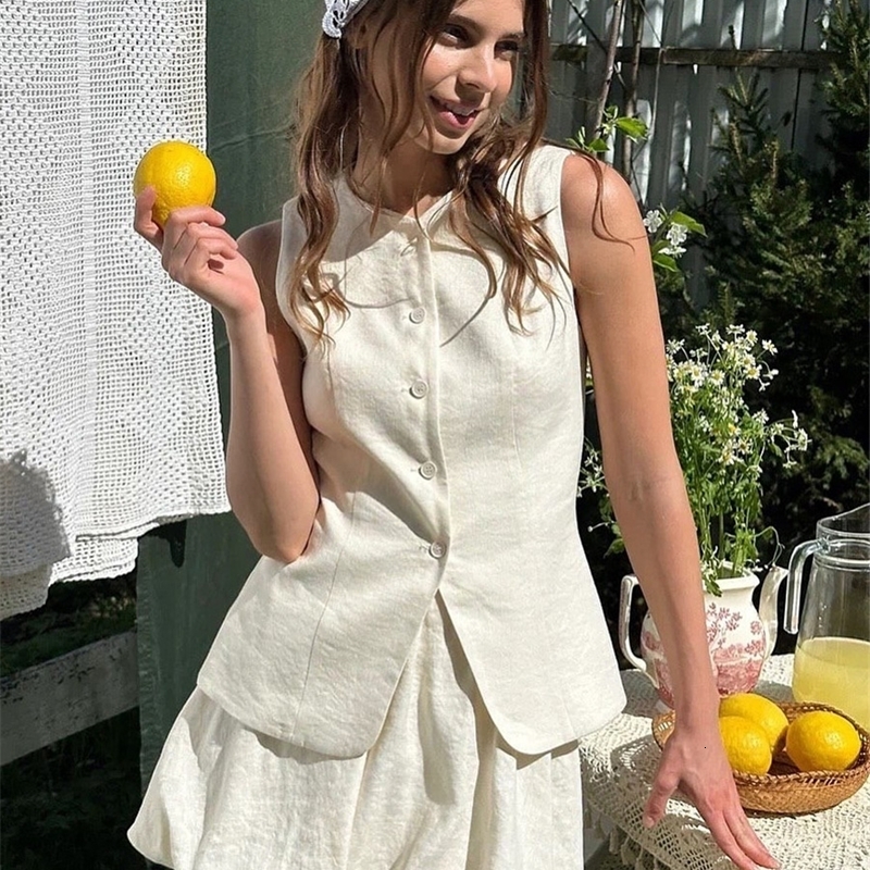 Bornladies Cotton Chic Casual Vest Mini Skirt Set Womens Fashion Commuter Sleeveless Tank Top Loose Shorts Suits Summer 260707BJ