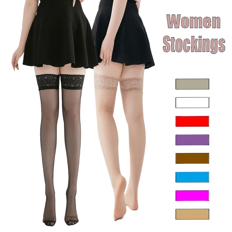 1pair Women Stocking Floral Lace Over Knee Thigh High Socks Female Wide Lace Flower Silicone Transparent Comfortable Sock High Quality 260714BJ