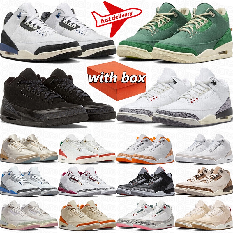 avec boîte chaussures de basket-ball 3s baskets pour hommes femmes baskets de sport coureur de sport blanc ciment noir denim
