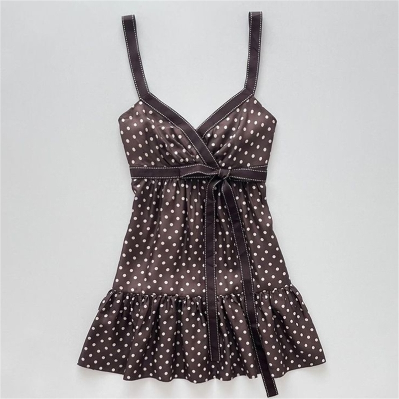 Harajuku Y2K Kawaii Womens Camisole Top Casual Slim Fit Chic Polka Dot Print Bow Long Suspenders Spring Summer Trend Streetwear 260713
