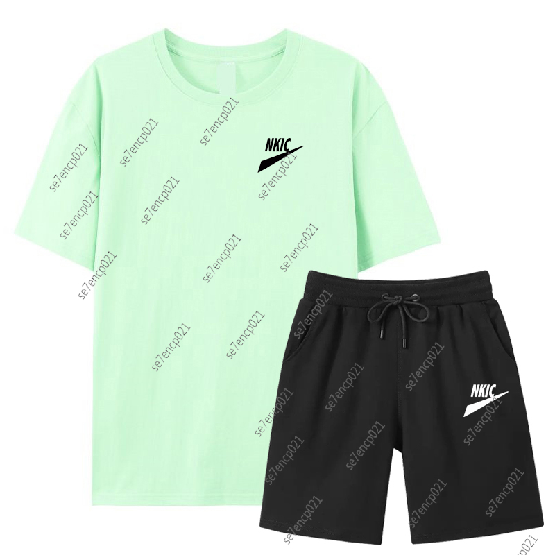Mode d'été ensemble deux pièces pour hommes ensemble de vêtements de sport décontractés imprimé ensemble à manches courtes 100% coton vert T-shir