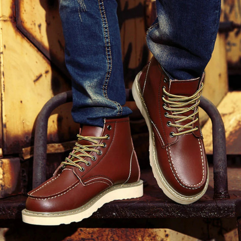 Spring Genuine Leather Mens Boots y High Quality Men Ankle Boots Fashion Handmade Motorcycle Boots Men Waterproof Shoe 260714BJ