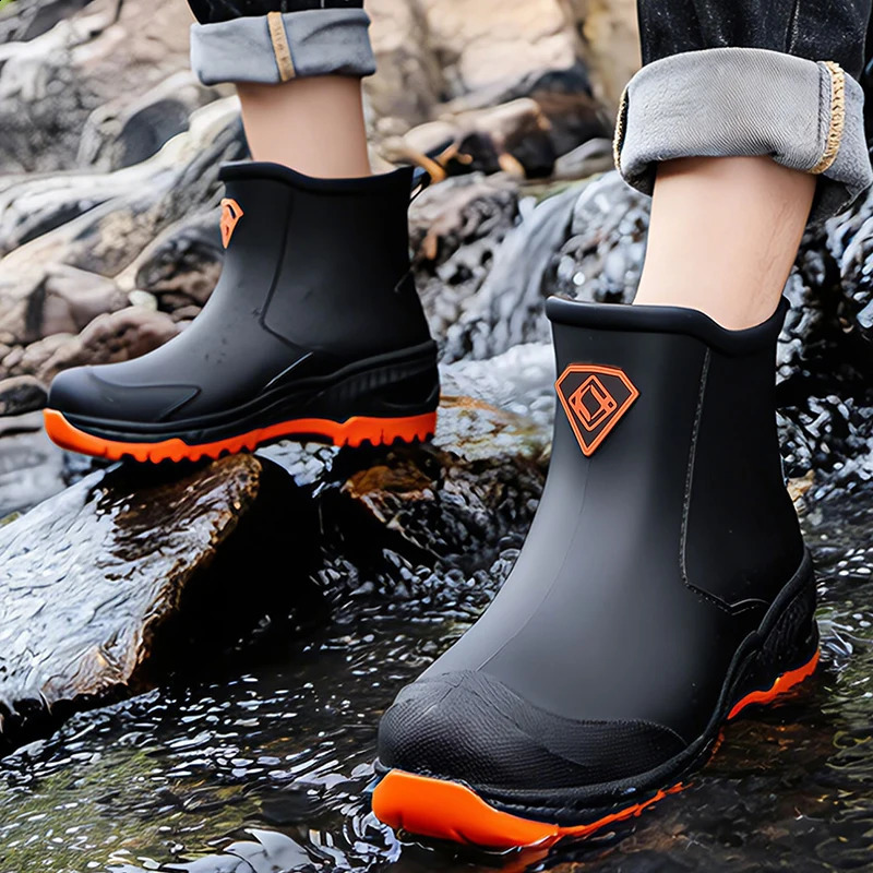 Men Short Rain Boots Urban Water Boots Non-slip Wear-resistant Wading Boots Mens Trendy Lightweight Waterproof Rubber Shoes 260713BJ
