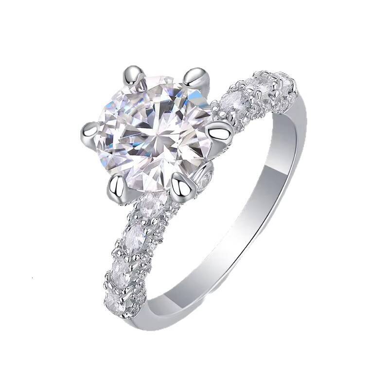 925 Sterling Silver Moissanite Round Brilliant Cut Engagement Eternity Wedding Ring