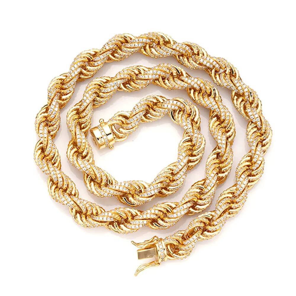 Cz Diamond Moissanite 14K Real Solid Yellow White Gold Plated Big Rope Chain Necklace