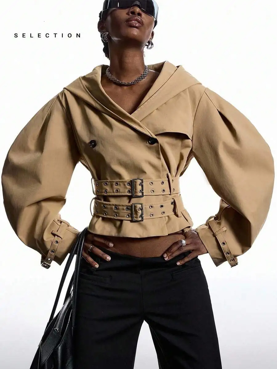 LYSMO KhakiAutumnChicNight Out SELECTION Minimalism Cargo Solid Fashion Exaggerated Oversize Hat Long Sleeve Jacket Y2K Women Streetwear Gothic 2607