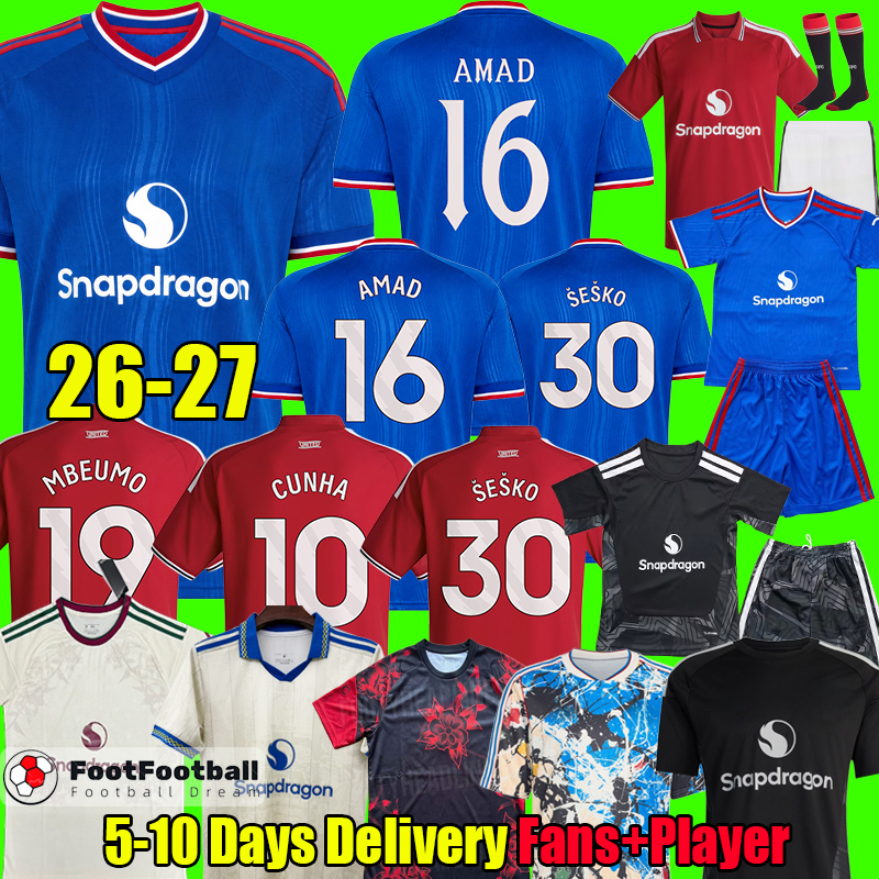 2026 SESKO MBEUMO CUNHA Soccer Jerseys football shirt B. FERNANES AMAD MAINOO Stone Roses manchester united 26 27 Men kids boys children tops foo-image-999305124