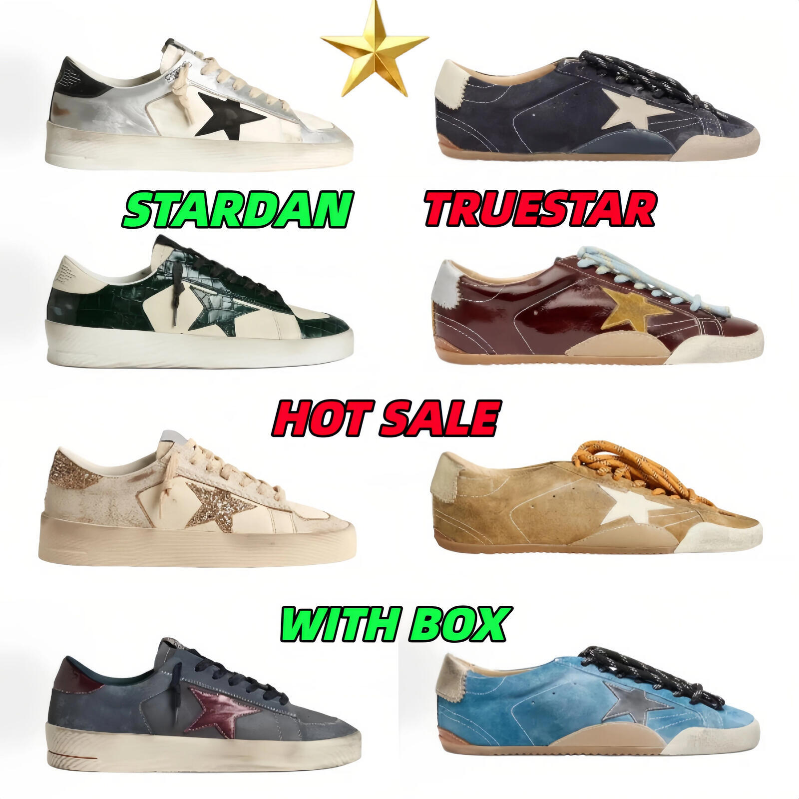 Designer Brand Men Women Gold Sports Shoes TrueStar Shoes Stain Resistant Classic Casual Superstar Shoes Classical Old style Stardan Italian Vintage