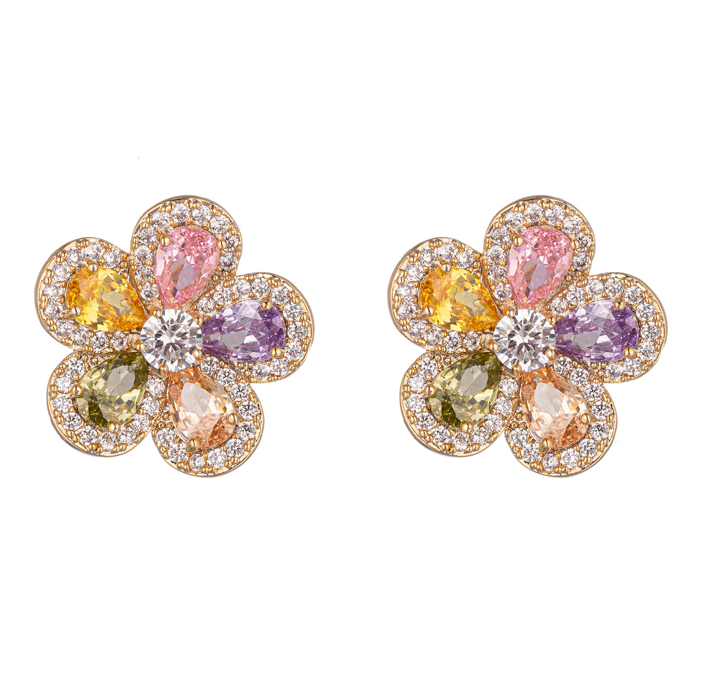 Unique Design Colorful Flower Zirconia Stud Earrings Korean Style Fashionable Luxurious Elegant Personalized Direct From The Manufacturer