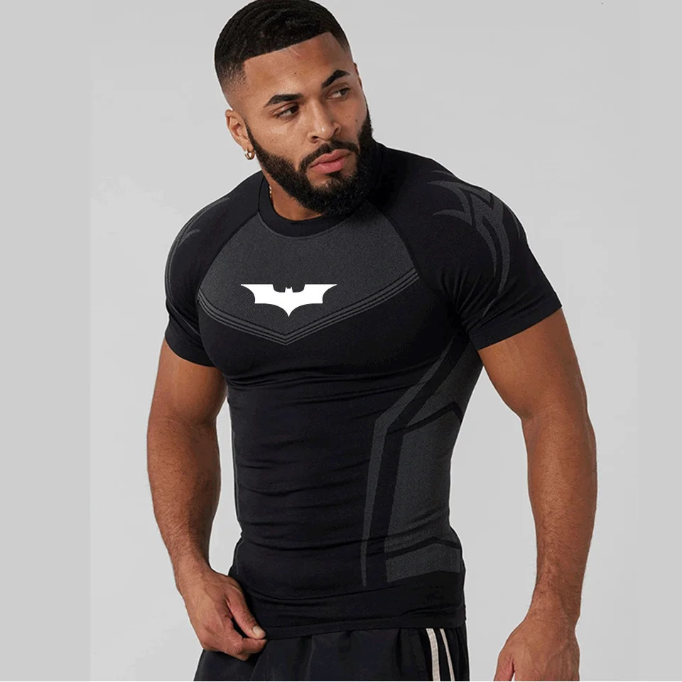 Mens Compression Long Sleeve Shirt Superhero Bat Print Workout Tops Breathable Quick Dry Athletic Base Layer for Gym Running Tr 260714